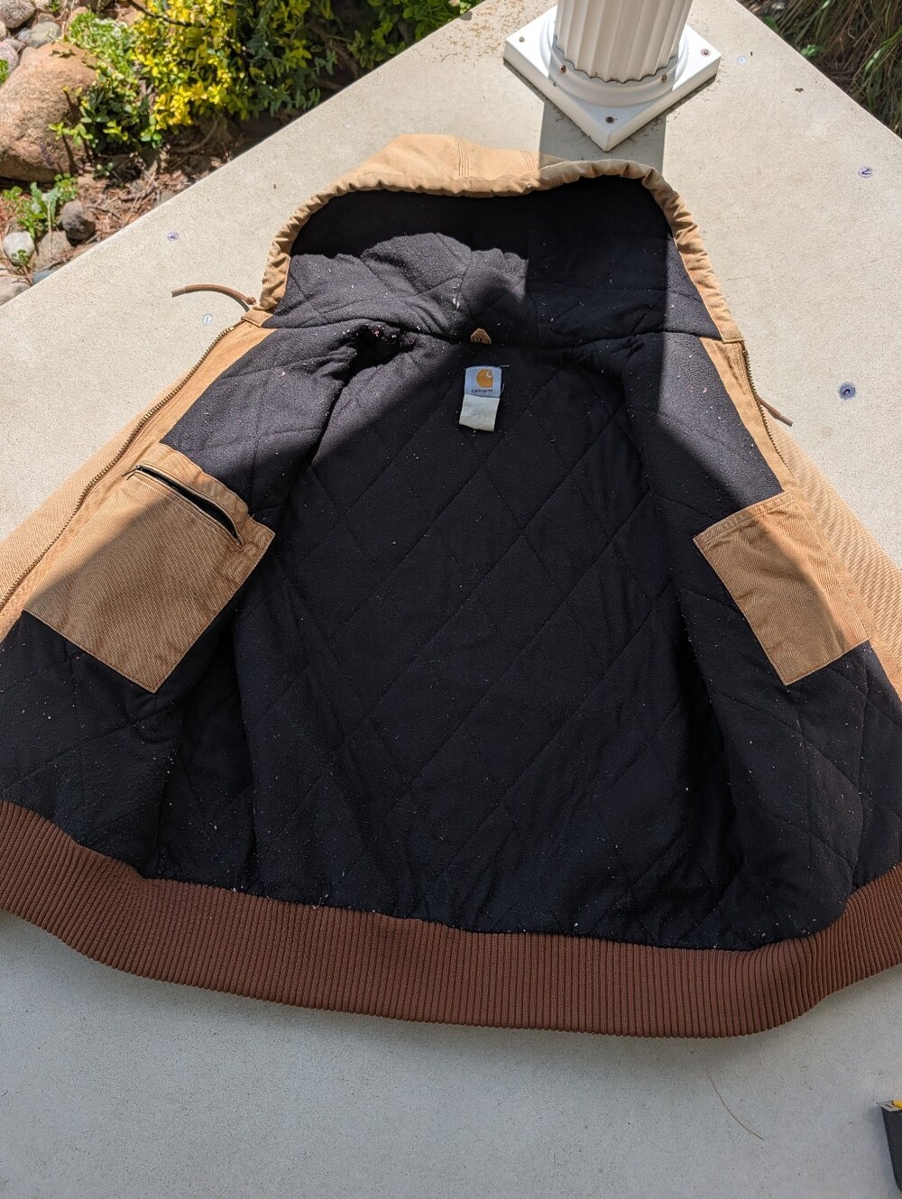 Vintage Y2K Carhartt J140 BRN Jacket Duck Hooded Lined WorkWear Thrashed USA Vtg - Picture 6 of 6